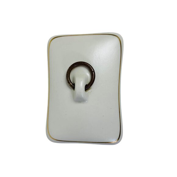 MCM Atomic Style Trinket Box Ridged Brass Base Ceramic Lid O Ring Handle Decor - Picture 2 of 13